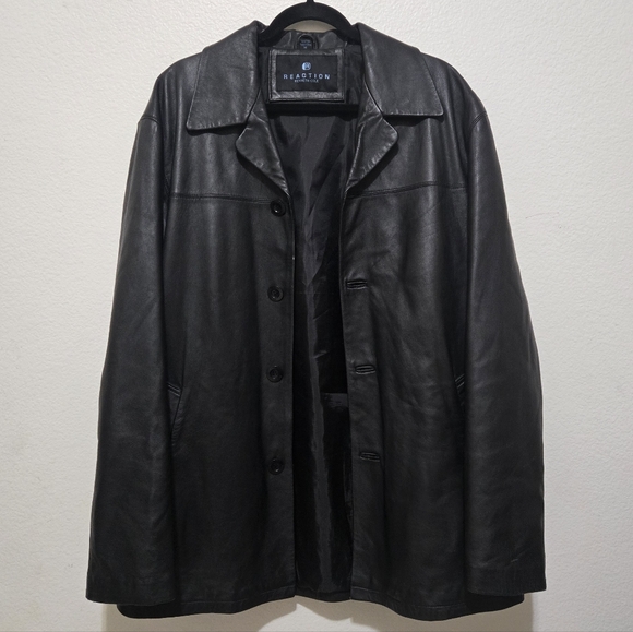 Kenneth Cole Reaction Men's Black Genuine Leather Jacket Size Medium